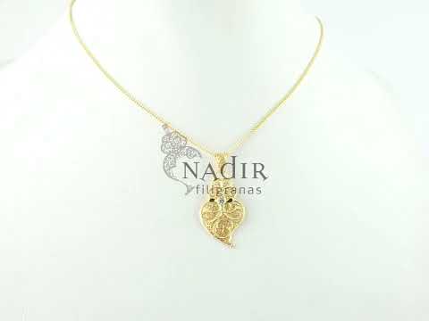 Colar Coração de Viana com Zircónia, Filigrana Portuguesa, Prata de Lei 925 Dourada - Vídeo
