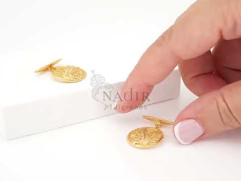 Botões de Punho Redondos com Onda, Filigrana Portuguesa, Prata de Lei 925 Dourada - Vídeo