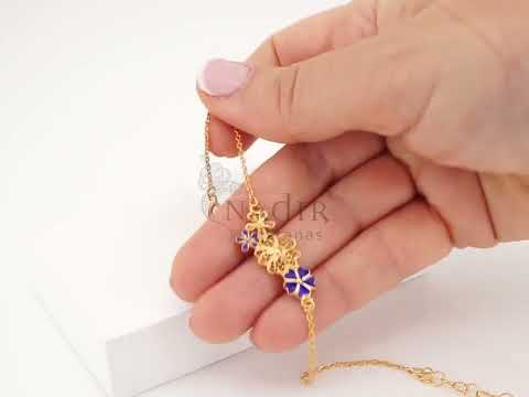 Pulseira Quatro Flores, com Esmalte, Filigrana Portuguesa, Prata de Lei 925 Dourada - Vídeo