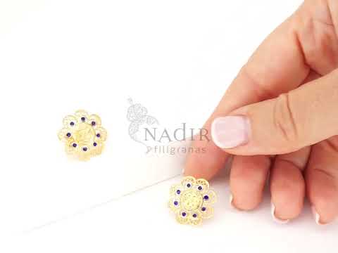Brincos Redondos com Esmalte Azul, Filigrana Portuguesa, Prata de Lei 925 Dourada - Vídeo