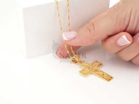 Colar Torcido Cruz Rectangular, Filigrana Portuguesa, Prata de Lei 925 Dourada - Vídeo