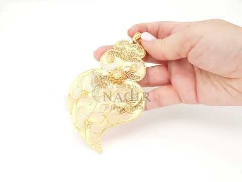 Medalha Coração de Viana Extra Grande, Filigrana Portuguesa, Prata de Lei 925 Dourada - Vídeo