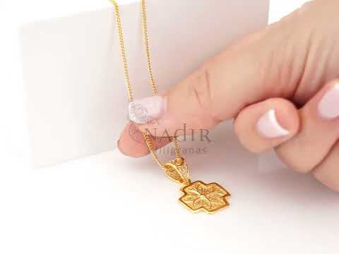 Colar Cruz Pequena Quadrada, Filigrana Portuguesa, Prata de Lei 925 Dourada - Vídeo