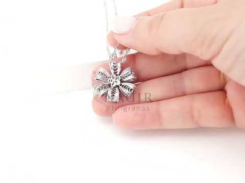 Colar Flor Rica de 6 Pétalas, Filigrana Portuguesa, Prata de Lei 925 - Vídeo