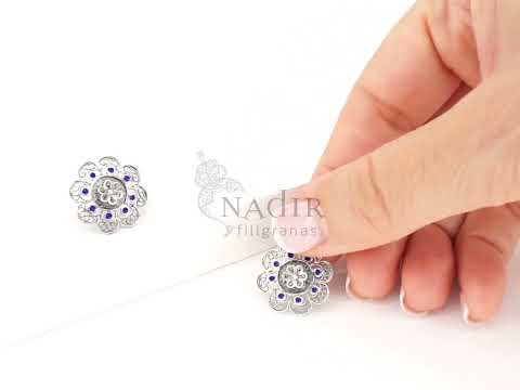 Brincos Redondos com Esmalte Azul, Filigrana Portuguesa, Prata de Lei 925 - Vídeo