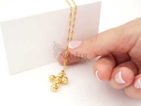 Colar Torcido com Cruz Pequena de Contas de Viana, Filigrana Portuguesa, Prata de Lei 925 Dourada - Vídeo