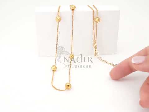 Colar Nove Contas de Viana Pequenas, Filigrana Portuguesa, Prata de Lei 925 Dourada - Vídeo