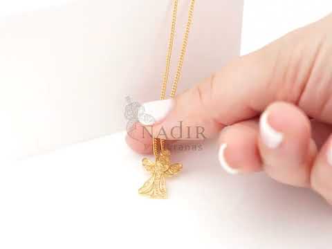 Colar com Anjo, Filigrana Portuguesa, Prata de Lei 925 Dourada - Vídeo