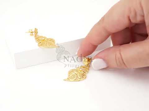 Brincos Coração de Viana com Zircónia, Filigrana Portuguesa, Prata de Lei 925 Dourada - Vídeo