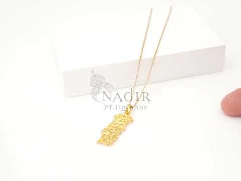 Colar Mapa de Portugal Médio, Filigrana Portuguesa, Prata de Lei 925 Dourada - Vídeo