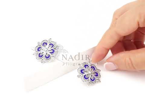 Brincos Redondos Grandes com Esmalte Azul, Filigrana Portuguesa, Prata de Lei 925 - Vídeo