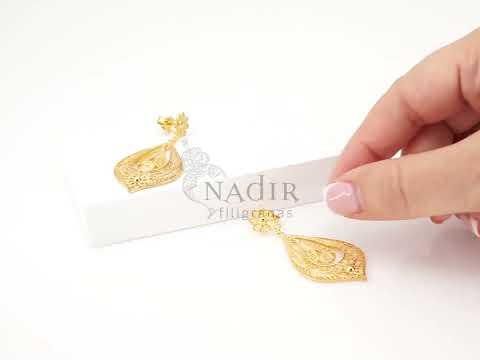 Brincos Lágrima Rica Grandes, Filigrana Portuguesa, Prata de Lei 925 Dourada - Vídeo