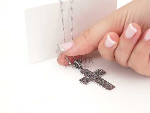 Colar Torcido Cruz Rectangular, Filigrana Portuguesa, Prata de Lei 925 - Vídeo