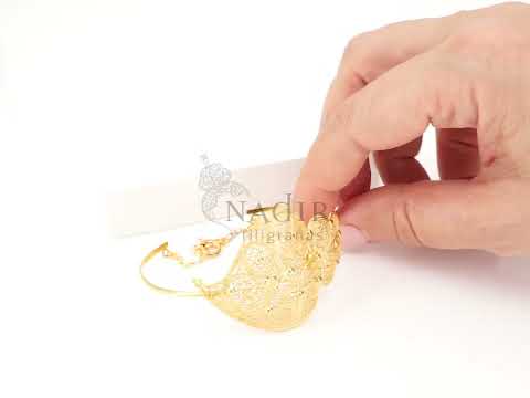 Pulseira Escrava Coração de Viana Grande, Filigrana Portuguesa, Prata de Lei 925 Dourada - Vídeo