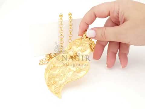 Cordão com Coração de Viana Extra Grande, Filigrana Portuguesa, Prata de Lei 925 Dourada - Vídeo