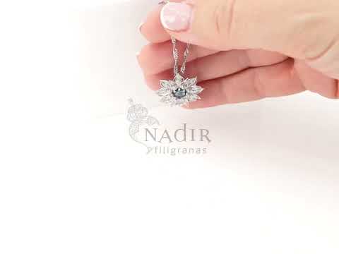 Colar Flor Rica com Pedra, Filigrana Portuguesa, Prata de Lei 925 - Vídeo