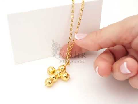 Colar com Cruz Média de Contas de Viana, Filigrana Portuguesa, Prata de Lei 925 Dourada - Vídeo