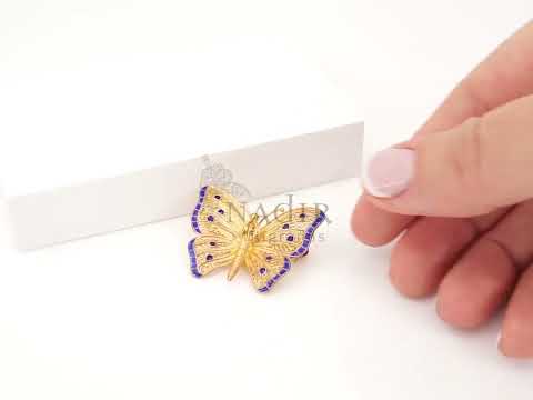 Alfinete Borboleta, Filigrana Portuguesa, Prata de Lei 925 Dourada - Vídeo