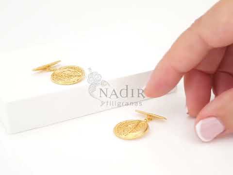 Botões de Punho Redondos com Pevide, Filigrana Portuguesa, Prata de Lei 925 Dourada - Vídeo