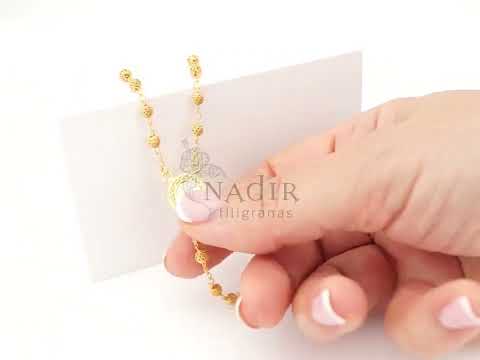 Colar Terço Filigrana Contas Rendilhadas, Filigrana Portuguesa, Prata de Lei 925 Dourada - Vídeo