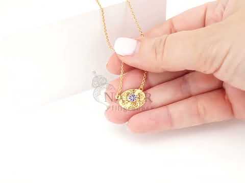 Colar Oval com Flor Esmaltada, Filigrana Portuguesa, Prata de Lei 925 Dourada - Vídeo