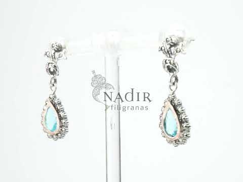 Brincos Compridos Marcassites Lágrima Pedra Azul-água, Prata de Lei 925 e Ouro 9k - Vídeo